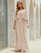 Bridesmaid Dress Women Long Sleeve V-Neck Chiffon Formal Wedding Party Dress 28018