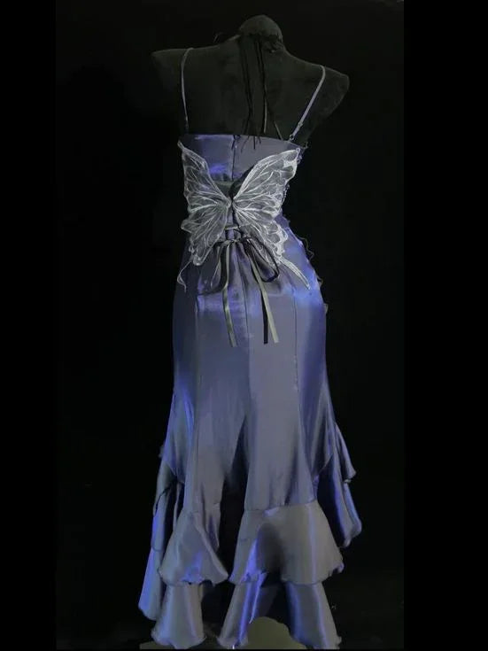 Único roxo sereia 3D flores vestido de noite alças finas vestido de baile Y8347