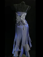 Único roxo sereia 3D flores vestido de noite alças finas vestido de baile Y8347
