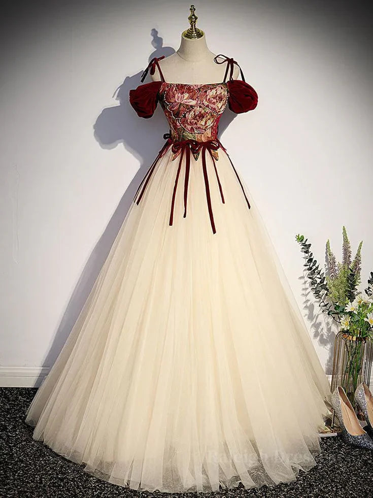 Vestido Vintage de Tule Comprido em Linha A para Baile com Alças Finas Vestido de Noite Vestido de Gala Y7662