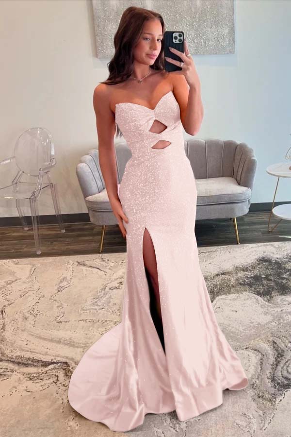 Strapless Mermaid Prom Dress With Sequins And Split Long Gown