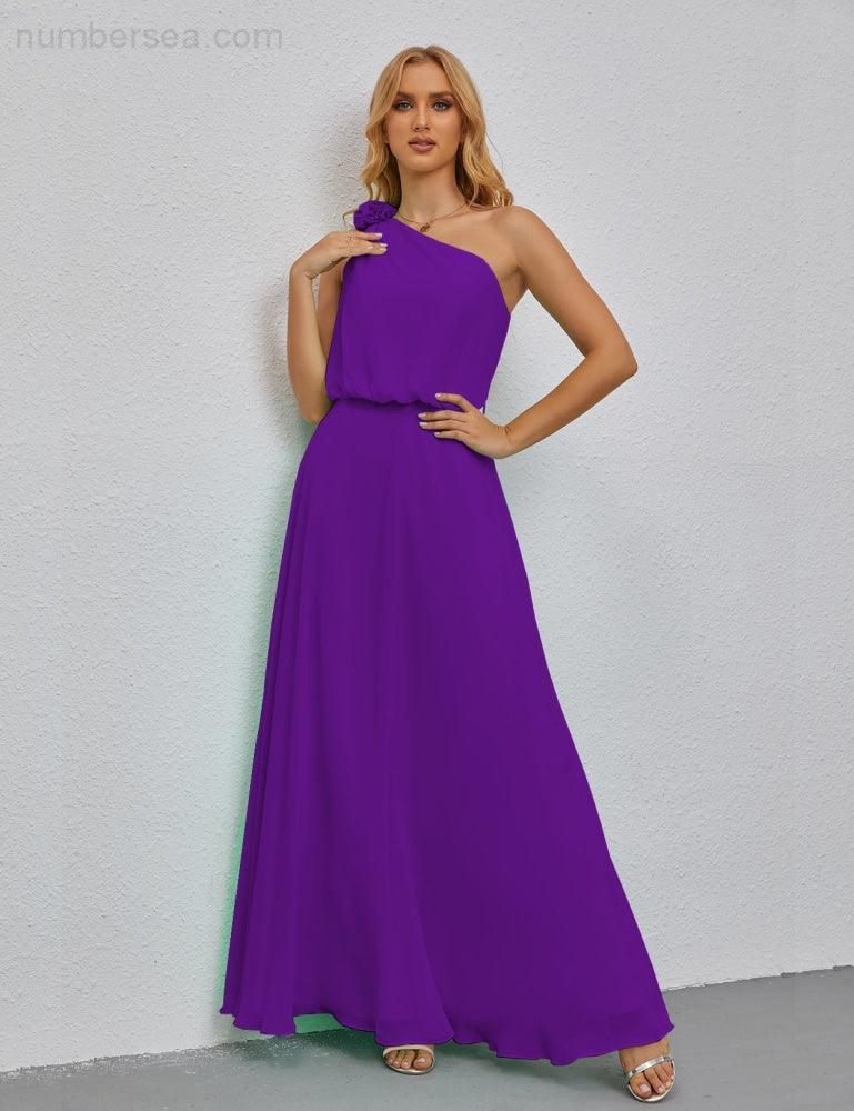 Ruffled One Shoulder Sleeveless Long Bridesmaid Dresses A-line Formal Evening Gown Side Split 28080