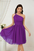 Women Chiffon Short One Shoulder Bridesmaid Dress Formal Dresses for Party Homecoming  2804