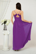 Neck Bridesmaid Dresses Chiffon Long Spaghetti A-line Formal Prom Gown for Wedding Party Evening 2801