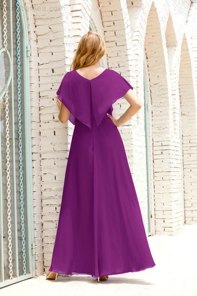 Mother of The Bride Dresses Plus Size V-Neck Floor Length Formal Prom Dress for Wedding Guest 28020