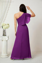 Chiffon Ruffled One Shoulder Long Bridesmaid Dresses A-line Formal Evening Gown Side Split 2809