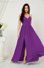 Neck Bridesmaid Dresses Chiffon Long Spaghetti A-line Formal Prom Gown for Wedding Party Evening 2801