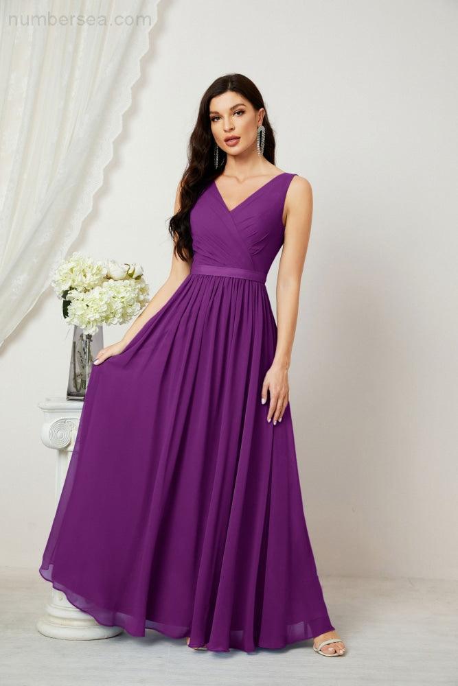 Abiti lunghi da damigella in chiffon da donna, linea a, senza maniche, abito formale da ballo per serata, abiti per festa di ritorno a casa 2808