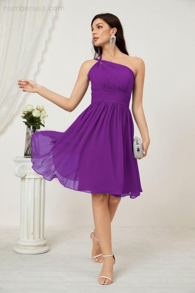 Women Chiffon Short One Shoulder Bridesmaid Dress Formal Dresses for Party Homecoming  2804