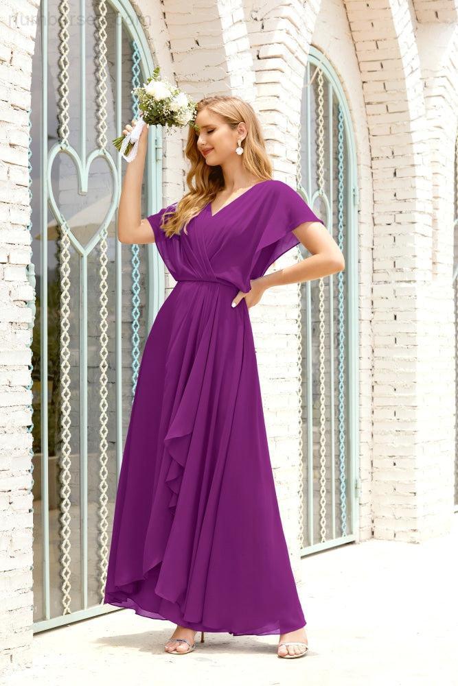 Mother of The Bride Dresses Plus Size V-Neck Floor Length Formal Prom Dress for Wedding Guest 28020