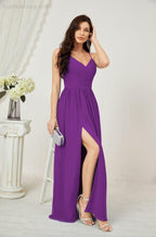 Neck Bridesmaid Dresses Chiffon Long Spaghetti A-line Formal Prom Gown for Wedding Party Evening 2801