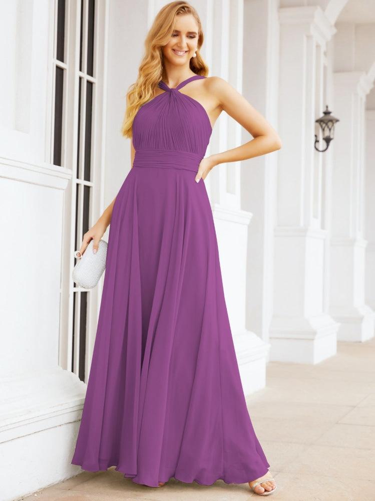 Crisscross Halter Bridesmaid Dresses for Party Wedding Evening Prom Maxi Ball Gowns 28053