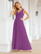Formelles Ballkleid Elegantes ärmelloses Brautjungfernkleid mit V-Ausschnitt für Hochzeitsfeier 28037