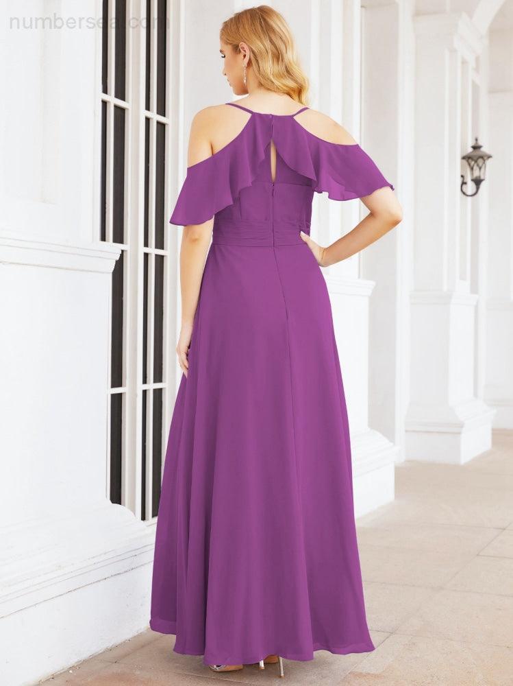 Cold Shoulder Long Bridesmaid Dresses Side Slit Formal Prom Gowns Party Wedding 28070