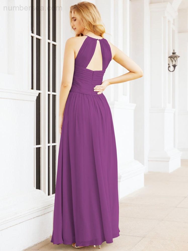 Sleeveless Bridesmaid Dresses Long Prom Gown Zipper with Keyhole Back 28056