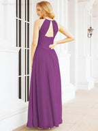 Sleeveless Bridesmaid Dresses Long Prom Gown Zipper with Keyhole Back 28056