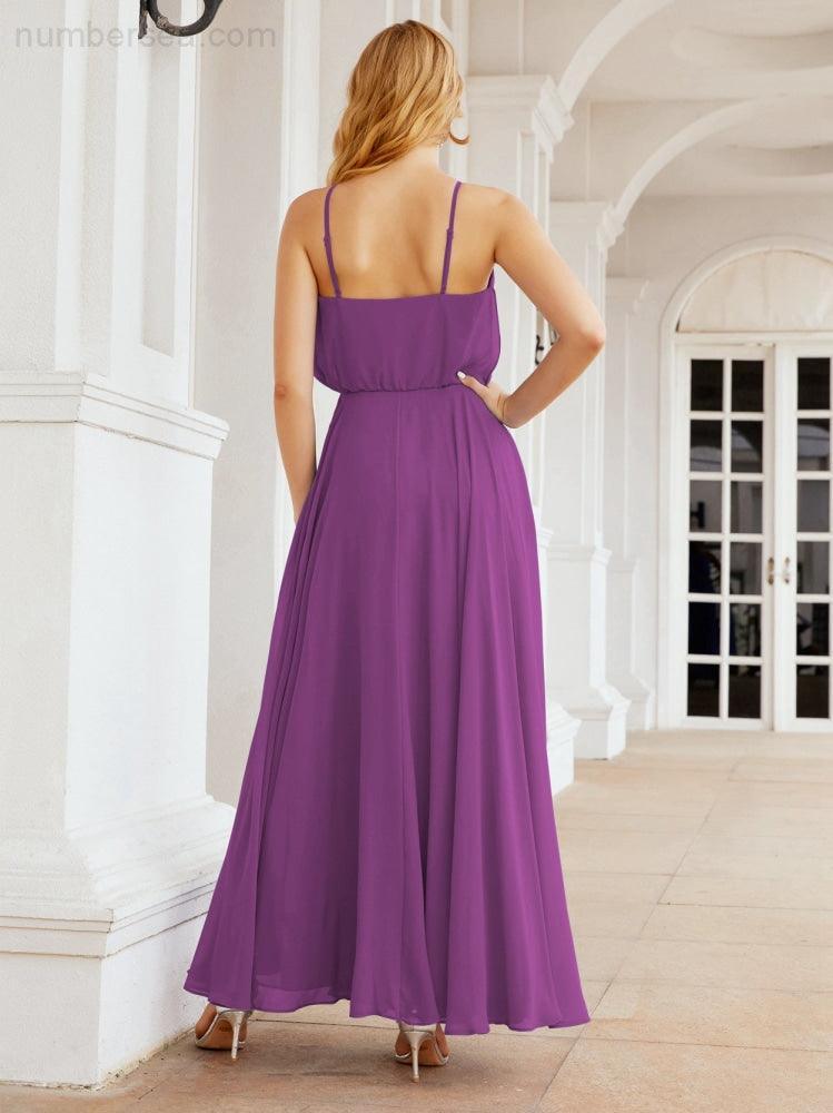 Numbersea Vestidos compridos de dama de honor com alças Vestido formal em linha A para jovens 28029