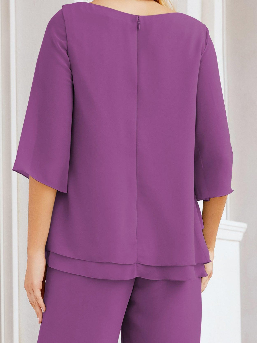 Numbersea Elegantes 2-teiliges Kleid für die Brautmutter Große Größen Hosenanzug mit Rüschenschichten Silberner Hausmantel 28064