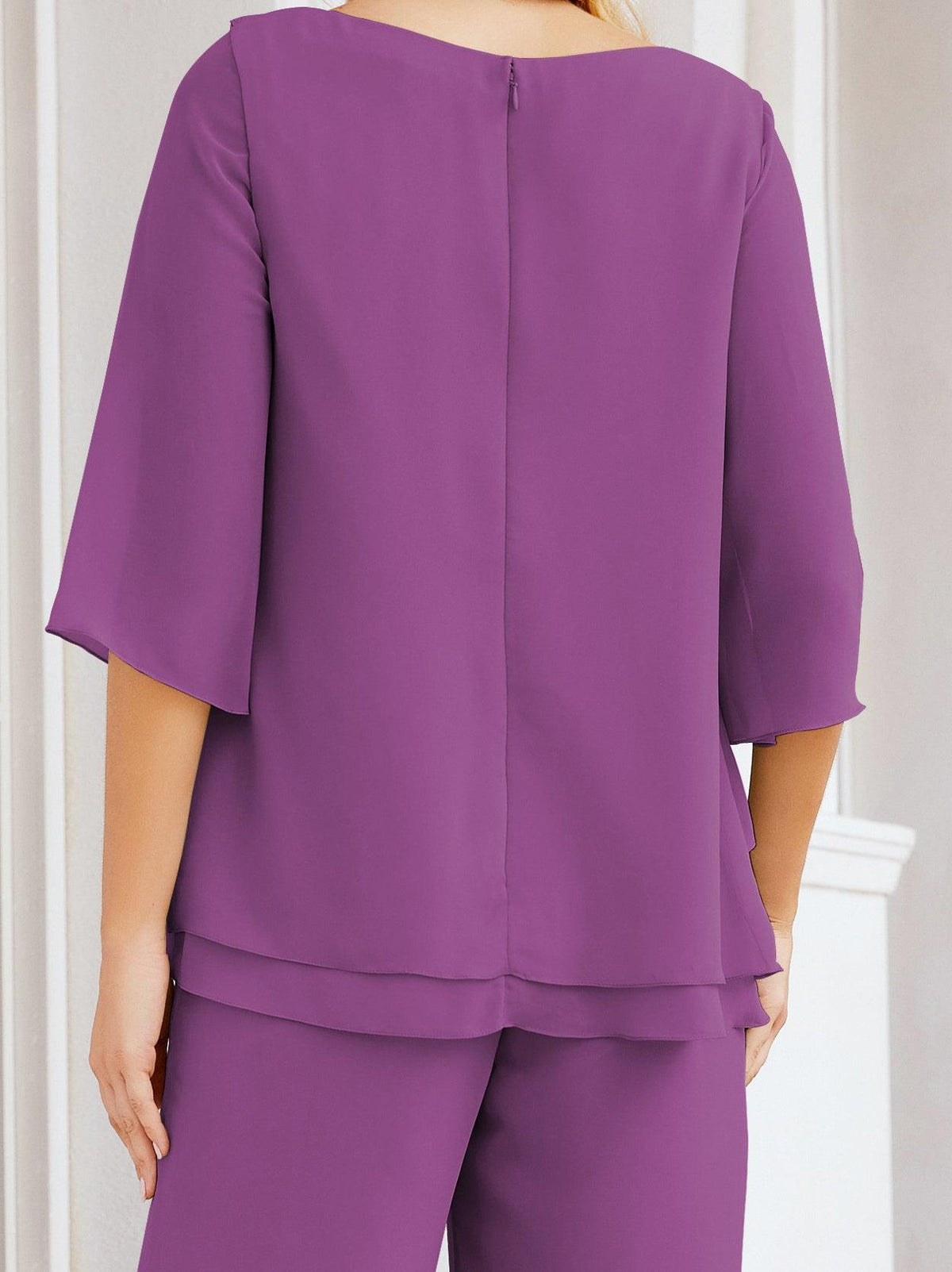 Numbersea Elegantes 2-teiliges Kleid für die Brautmutter Große Größen Hosenanzug mit Rüschenschichten Silberner Hausmantel 28064