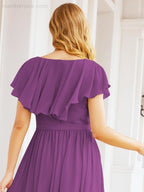 Bridesmaid Dresses with Flutter Sleeves Formal Evening Party Prom Gowns 28044