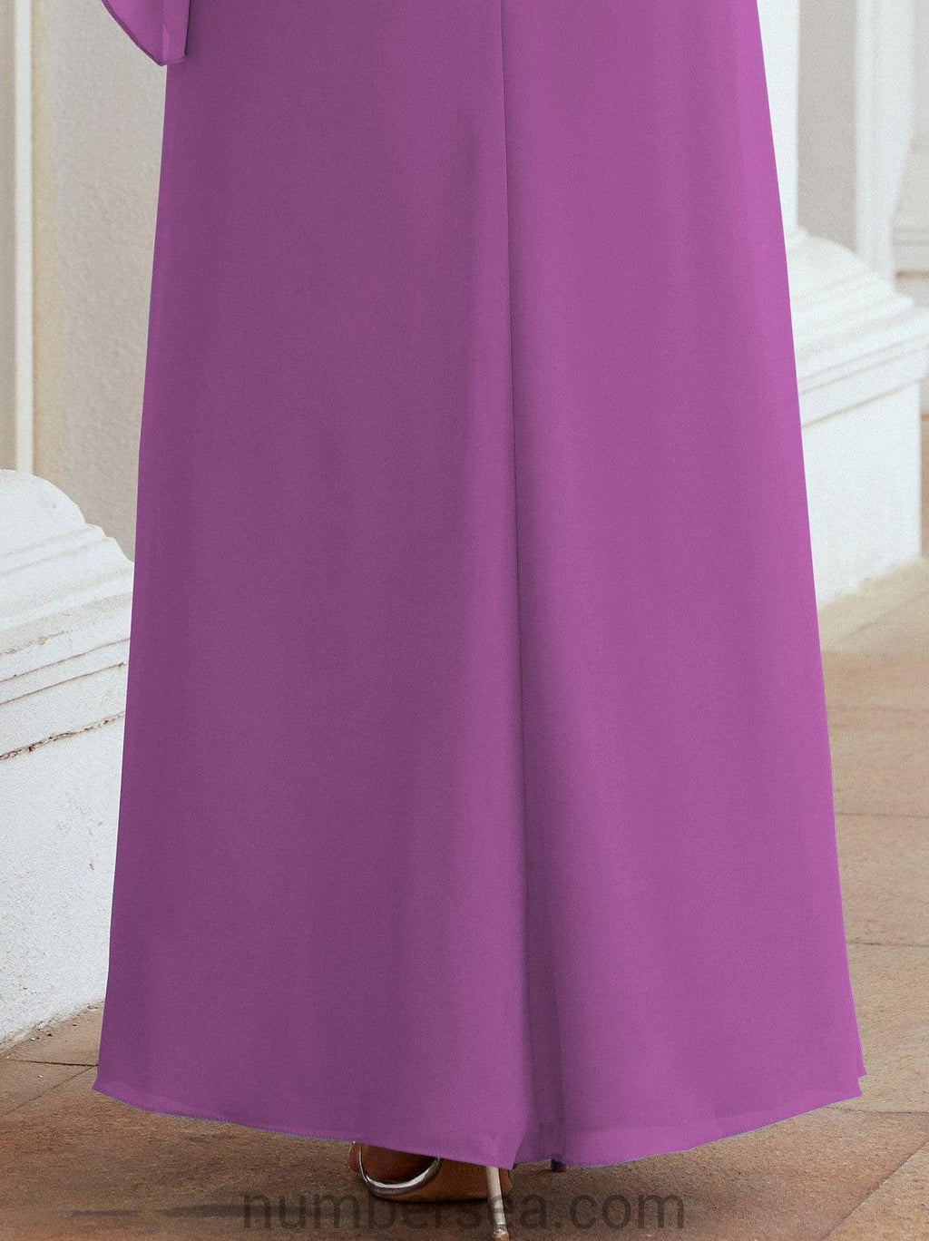 Numbersea Festliches Abendkleid Lang Mutter der Braut Kleid mit Rüschencape 28026