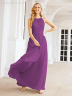 Sleeveless Bridesmaid Dresses Long Prom Gown Zipper with Keyhole Back 28056