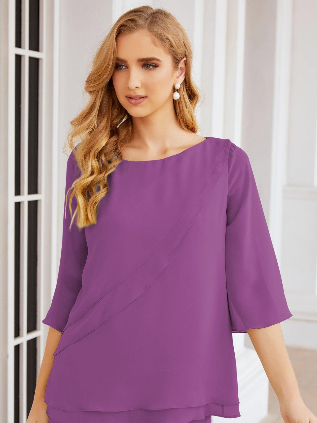 Numbersea Elegantes 2-teiliges Kleid für die Brautmutter Große Größen Hosenanzug mit Rüschenschichten Silberner Hausmantel 28064