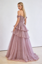 Luxuriöses rosa traumhaftes Kleid mit Rüschen und Perlenbesatz, A-Linien-Abendkleid LA73385