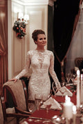Charming White High Neck Backless Mermaid Wedding Dress With Applique Lace