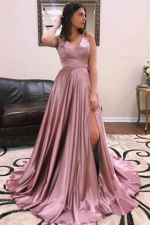 Robe de bal sirène fendue à bretelles spaghetti avec dos lacé