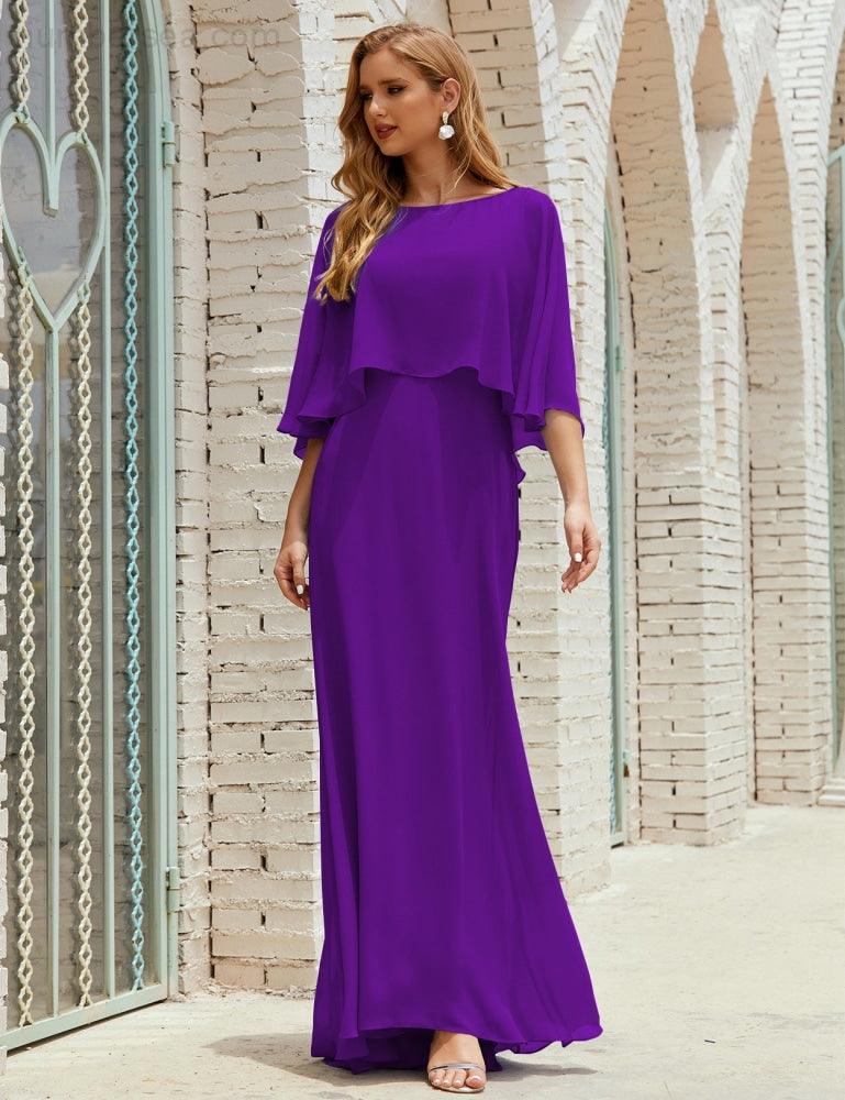 Bridesmaid Dress Women Long Sleeve V-Neck Chiffon Formal Wedding Party Dress 28018