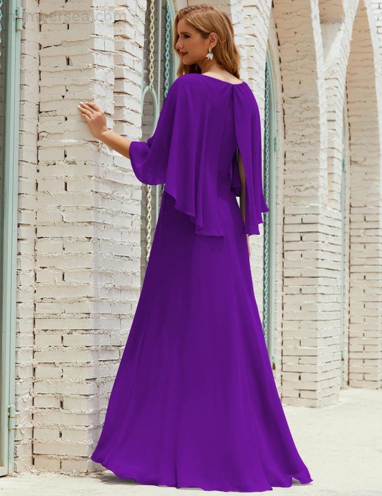 Bridesmaid Dress Women Long Sleeve V-Neck Chiffon Formal Wedding Party Dress 28018