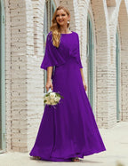 Bridesmaid Dress Women Long Sleeve V-Neck Chiffon Formal Wedding Party Dress 28018