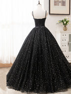 Langes schwarzes Ballkleid mit V-Ausschnitt und Glitzer