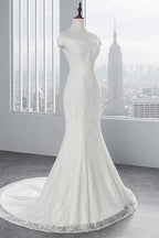 Off Shoulder Lace Mermaid Wedding Dress Floor Length Bridal Gown