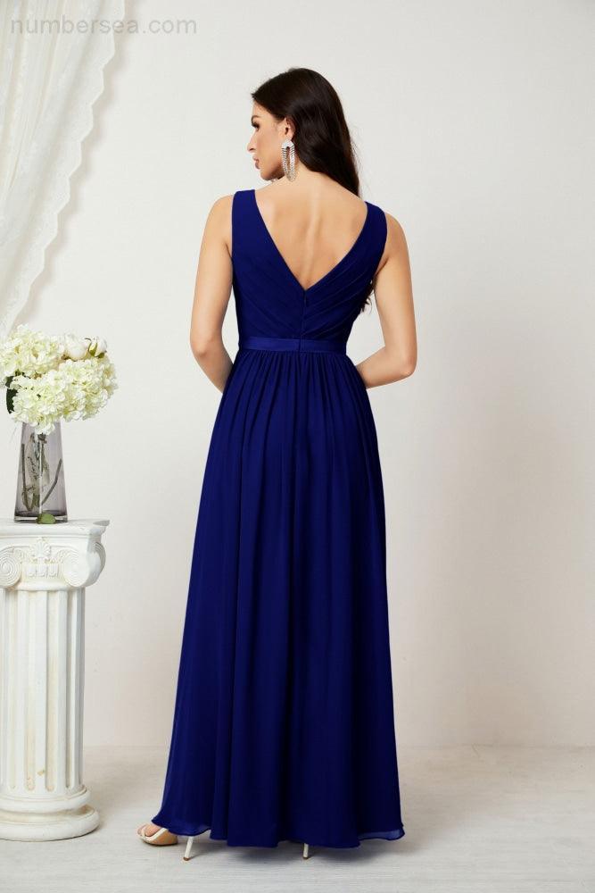 Abiti lunghi da damigella in chiffon da donna, linea a, senza maniche, abito formale da ballo per serata, abiti per festa di ritorno a casa 2808