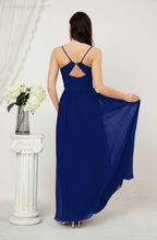 Neck Bridesmaid Dresses Chiffon Long Spaghetti A-line Formal Prom Gown for Wedding Party Evening 2801