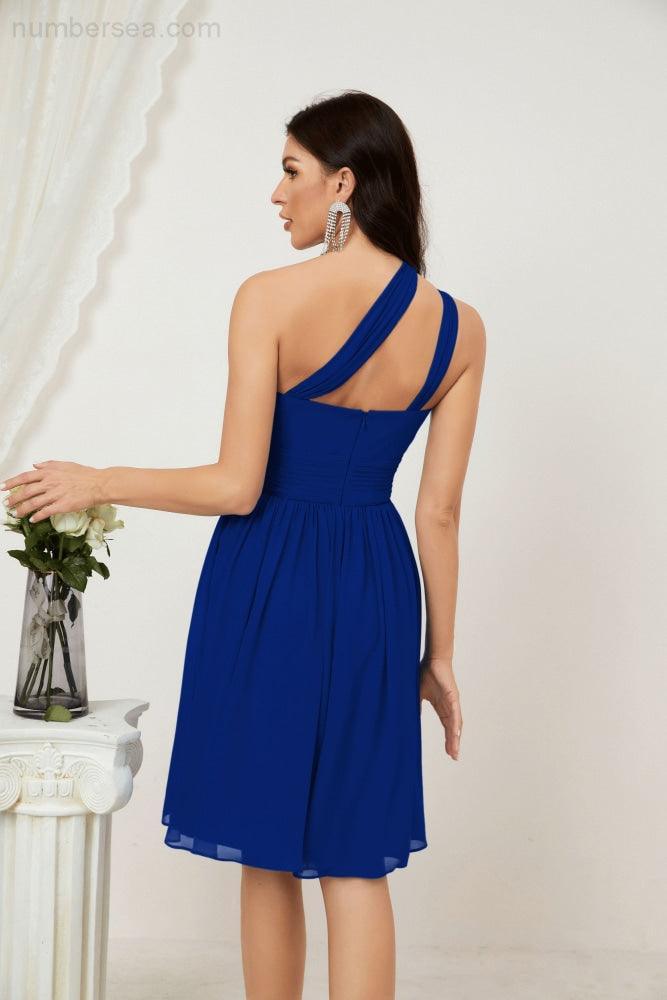 Women Chiffon Short One Shoulder Bridesmaid Dress Formal Dresses for Party Homecoming  2804
