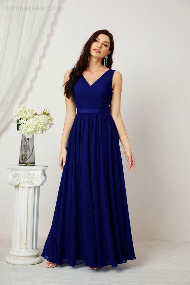 Abiti lunghi da damigella in chiffon da donna, linea a, senza maniche, abito formale da ballo per serata, abiti per festa di ritorno a casa 2808