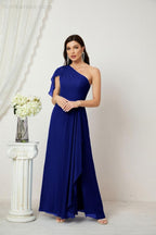 Chiffon Ruffled One Shoulder Long Bridesmaid Dresses A-line Formal Evening Gown Side Split 2809