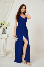 Neck Bridesmaid Dresses Chiffon Long Spaghetti A-line Formal Prom Gown for Wedding Party Evening 2801