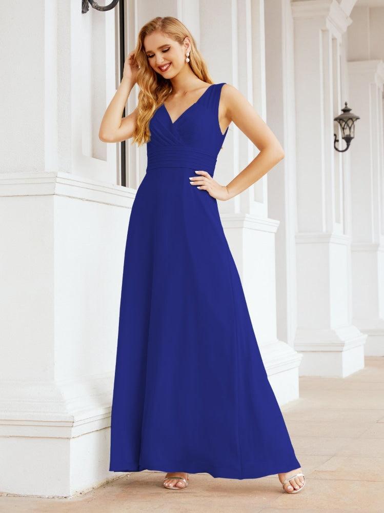 Formelles Ballkleid Elegantes ärmelloses Brautjungfernkleid mit V-Ausschnitt für Hochzeitsfeier 28037