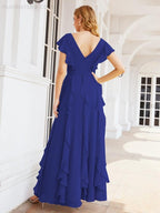 Ruffled Bridesmaid Dresses with Sleeves Long Formal Party Dress 28041