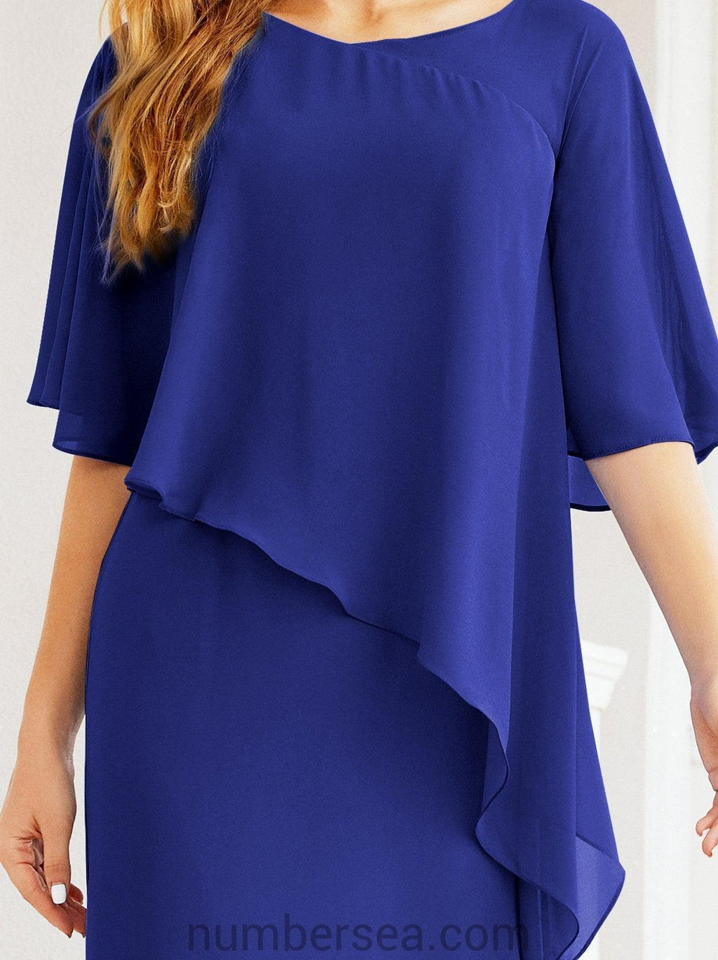 Numbersea Festliches Abendkleid Lang Mutter der Braut Kleid mit Rüschencape 28026