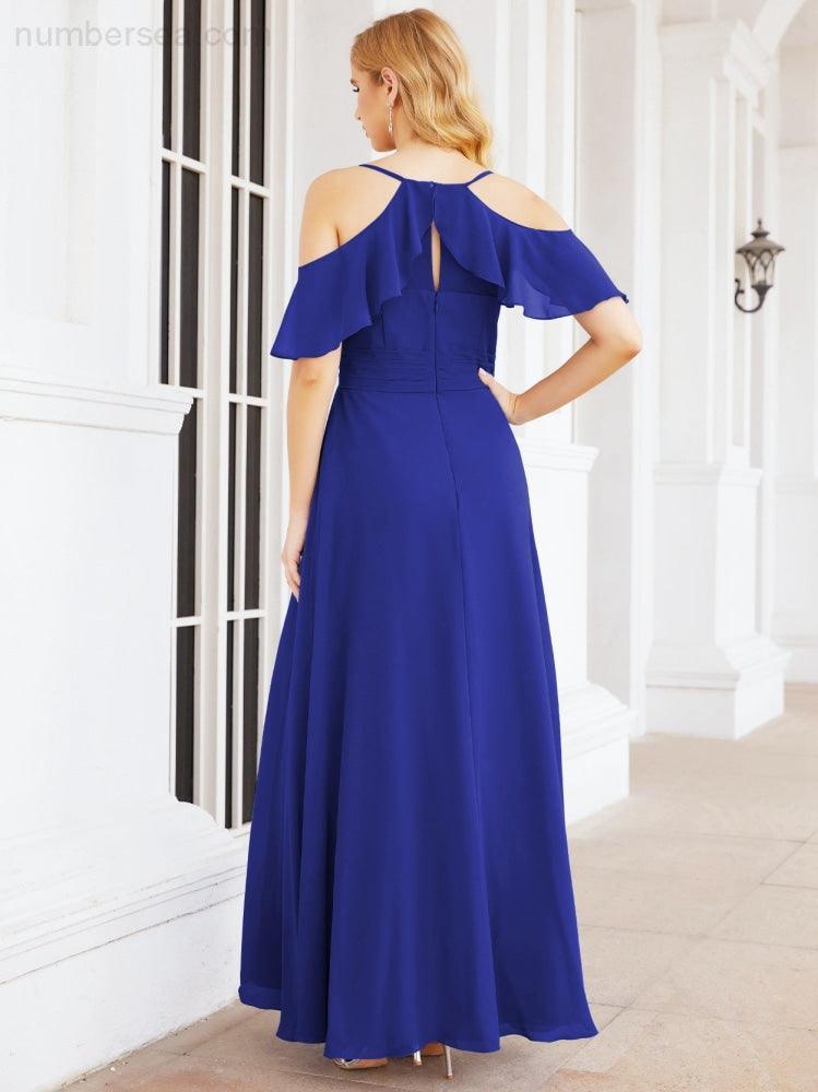 Cold Shoulder Long Bridesmaid Dresses Side Slit Formal Prom Gowns Party Wedding 28070