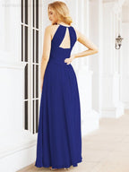 Sleeveless Bridesmaid Dresses Long Prom Gown Zipper with Keyhole Back 28056
