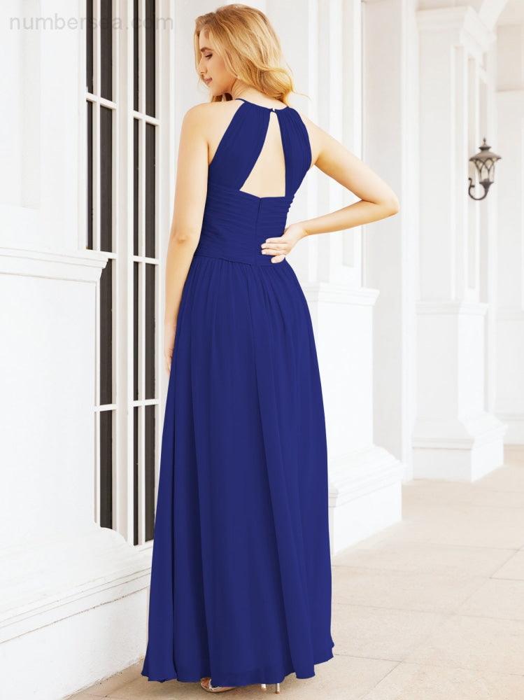 Sleeveless Bridesmaid Dresses Long Prom Gown Zipper with Keyhole Back 28056