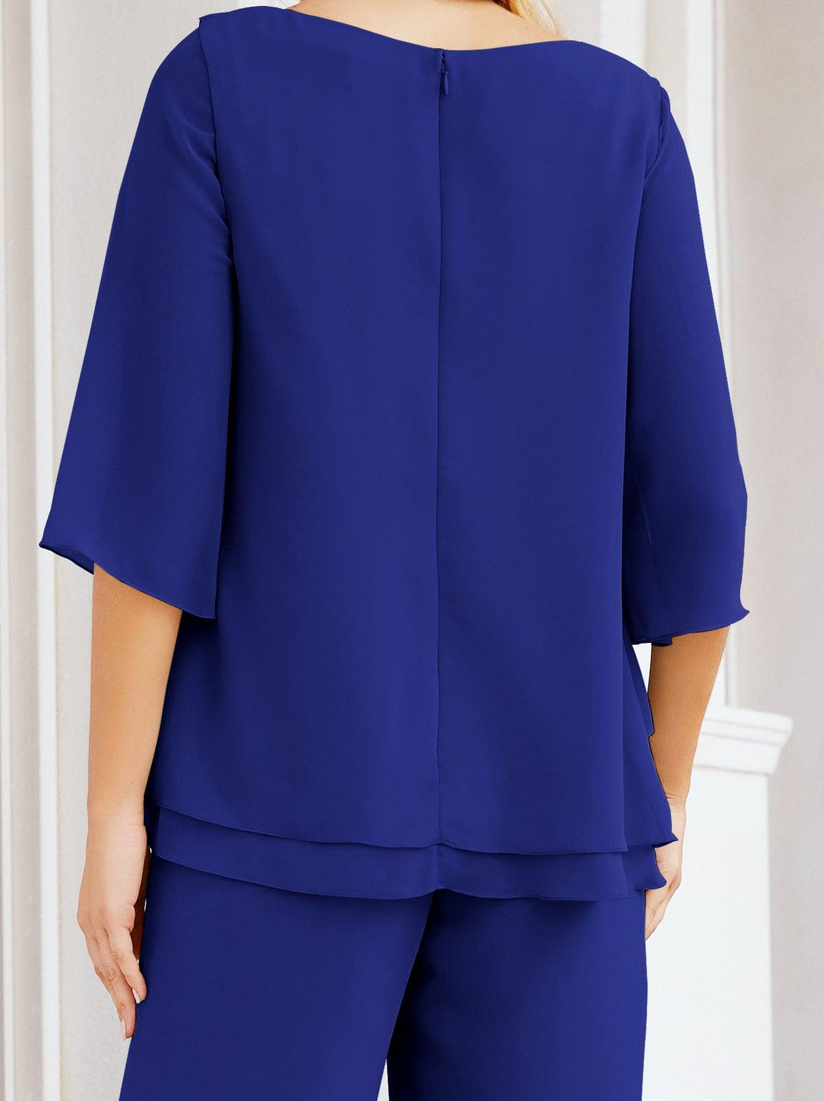Numbersea Elegantes 2-teiliges Kleid für die Brautmutter Große Größen Hosenanzug mit Rüschenschichten Silberner Hausmantel 28064