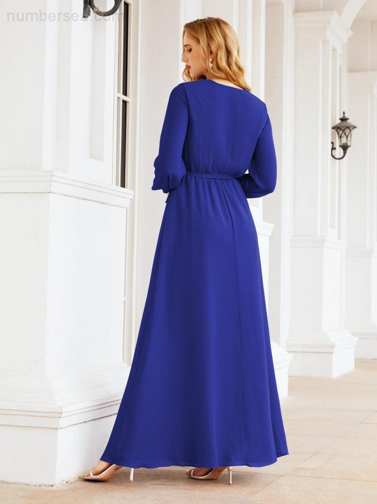 Vestito da damigella d'onore in chiffon da donna Numbersea, linea a trapezio, maniche lunghe, abito lungo formale da sera per ospite di matrimonio 28032