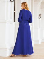 Vestito da damigella d'onore in chiffon da donna Numbersea, linea a trapezio, maniche lunghe, abito lungo formale da sera per ospite di matrimonio 28032